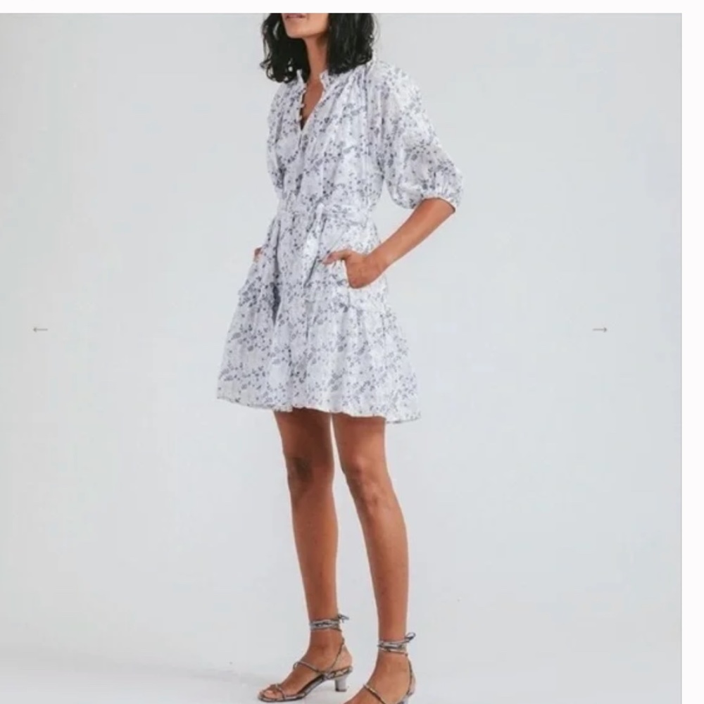 Cleobella Nevah Mini Cotton Dress Blue White Floral Small